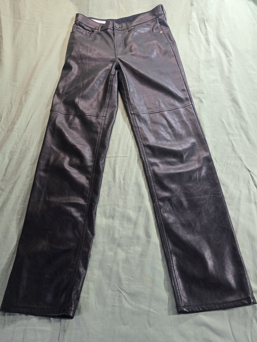 Gap Women Cheeky Straight High Rise Black Faux Leather Pants Size 28